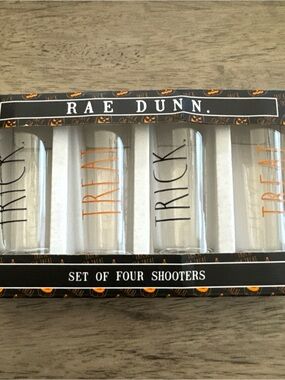 Rae Dunn Black and Orange Halloween Shot Glass Set - Four Pieces
